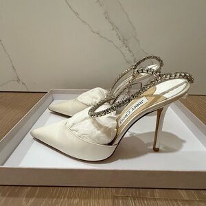 Jimmy Choo White Heels with Crystal Straps